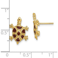 14K Yellow Gold Tortoise Post Earrings with Brown Enamel Accent - Nature-Inspired Design by 0