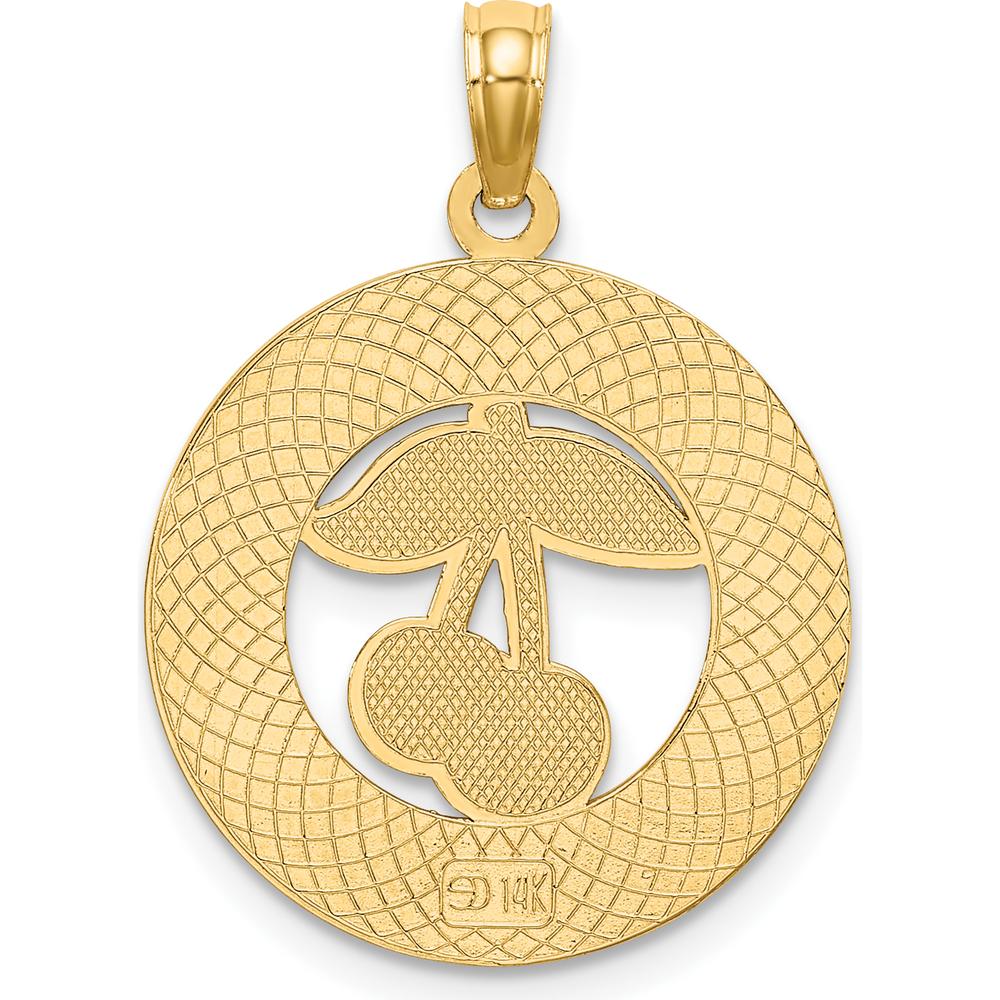 14K Yellow Gold Traverse City Enamel Cherry Charm with Green and Red Accents by Oro Pregiato