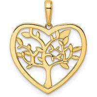14K Yellow Gold Tree of Life Heart Pendant with Diamond-Cut and Rhodium Accents by Oro Pregiato