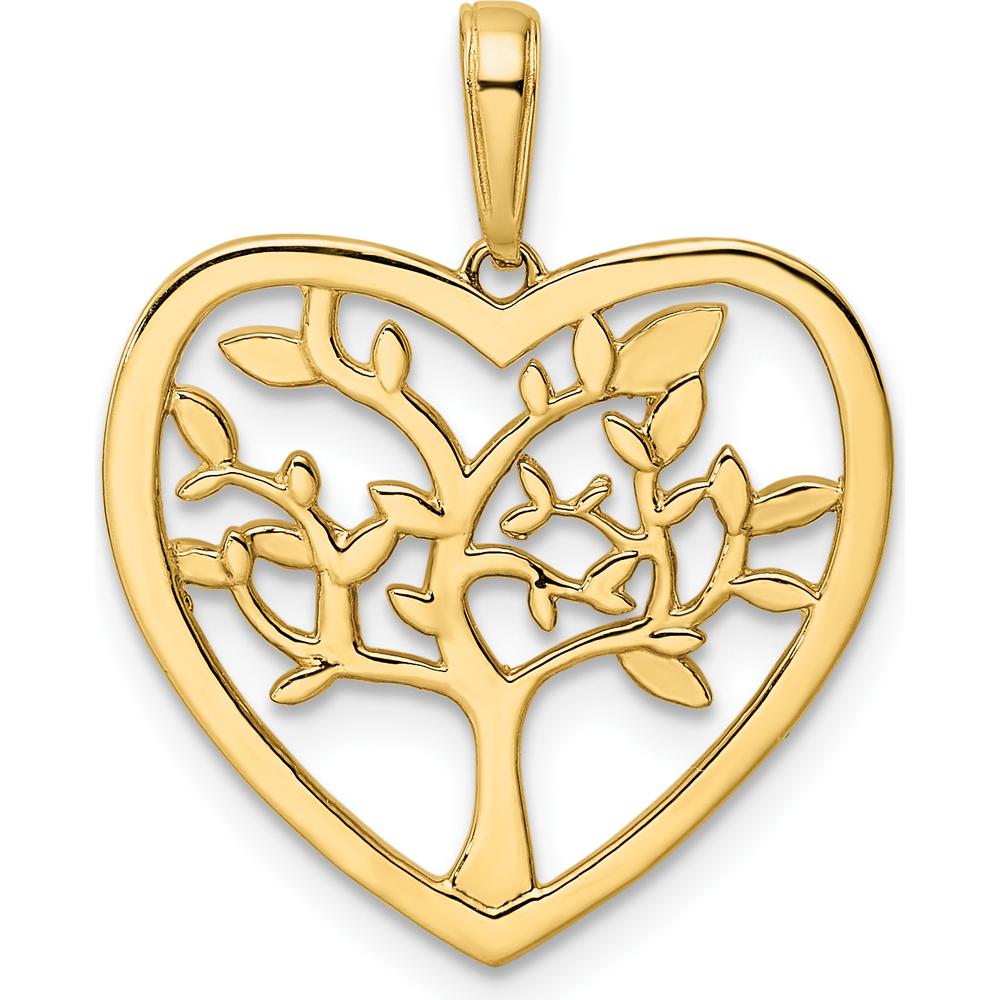 14K Yellow Gold Tree of Life Heart Pendant with Diamond-Cut and Rhodium Accents by Oro Pregiato