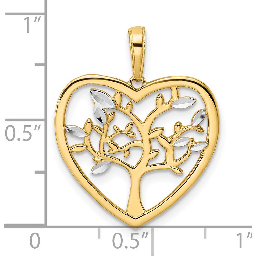 14K Yellow Gold Tree of Life Heart Pendant with Diamond-Cut and Rhodium Accents by Oro Pregiato