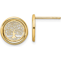 14K Yellow Gold Tree of Life in Circle Post Earrings - Polished Finish by 0