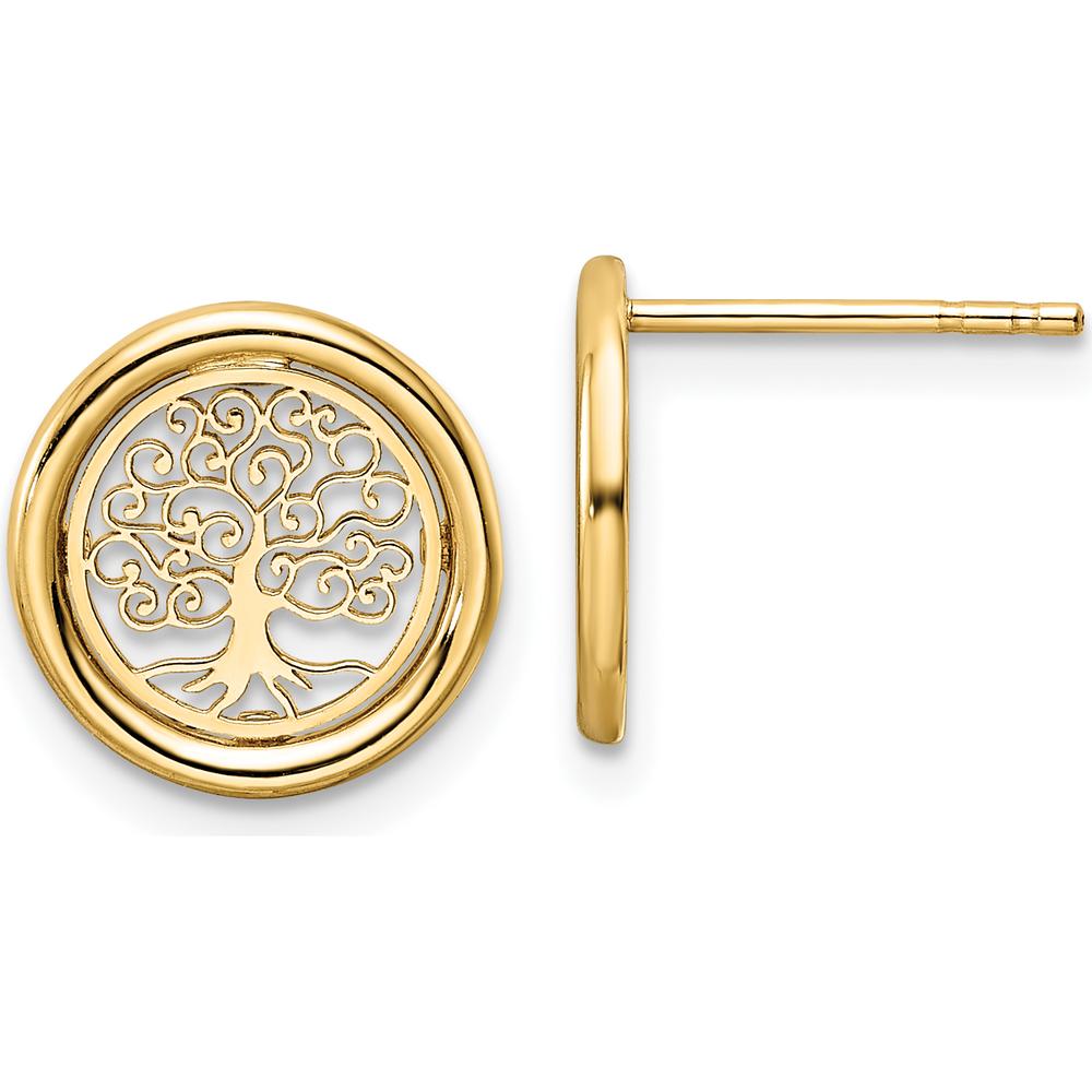 14K Yellow Gold Tree of Life in Circle Post Earrings - Polished Finish by 0
