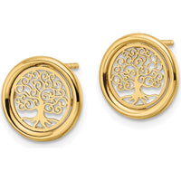 14K Yellow Gold Tree of Life in Circle Post Earrings - Polished Finish by 0