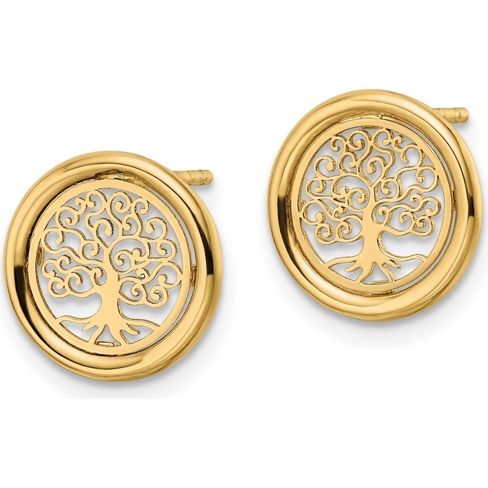 14K Yellow Gold Tree of Life in Circle Post Earrings - Polished Finish by 0