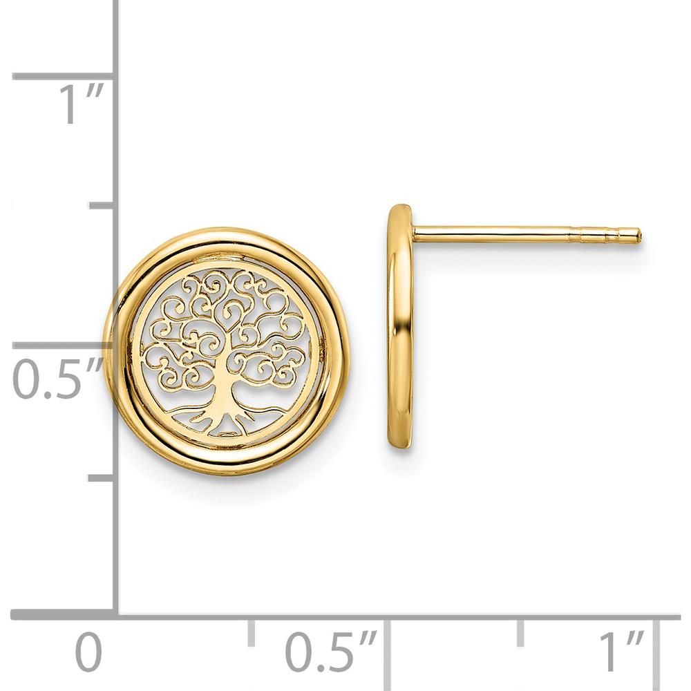 14K Yellow Gold Tree of Life in Circle Post Earrings - Polished Finish by 0