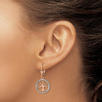 14K Yellow Gold Tree of Life Leverback Earrings with Rhodium-Accented Round Frame by 0