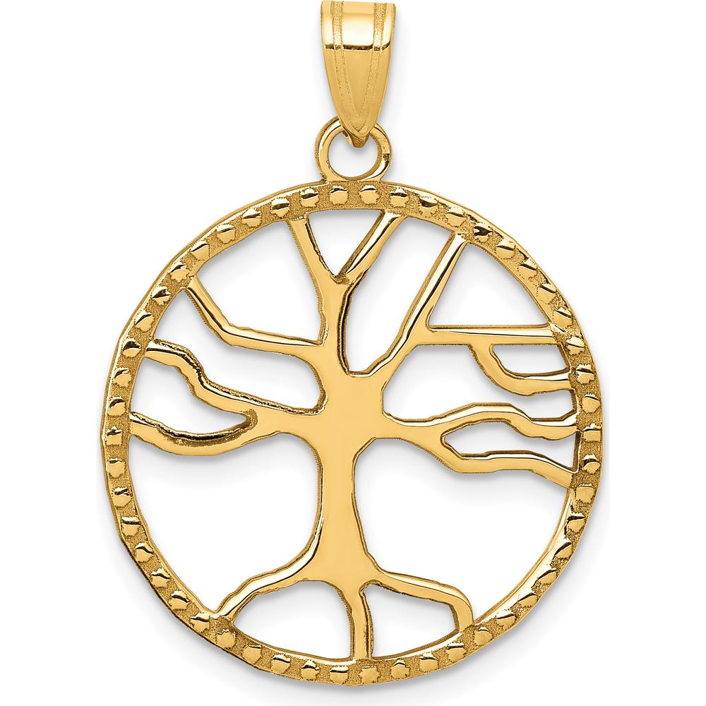 14K Yellow Gold Tree of Life Pendant in Round Frame - 29mm Length by Oro Pregiato
