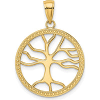 14K Yellow Gold Tree of Life Pendant with Beaded Frame - 26.85mm Length by Oro Pregiato