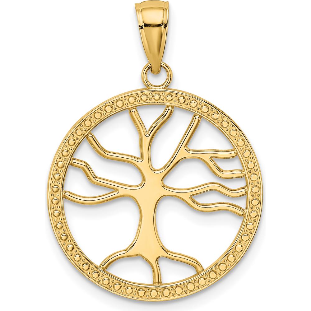 14K Yellow Gold Tree of Life Pendant with Beaded Frame - 26.85mm Length by Oro Pregiato