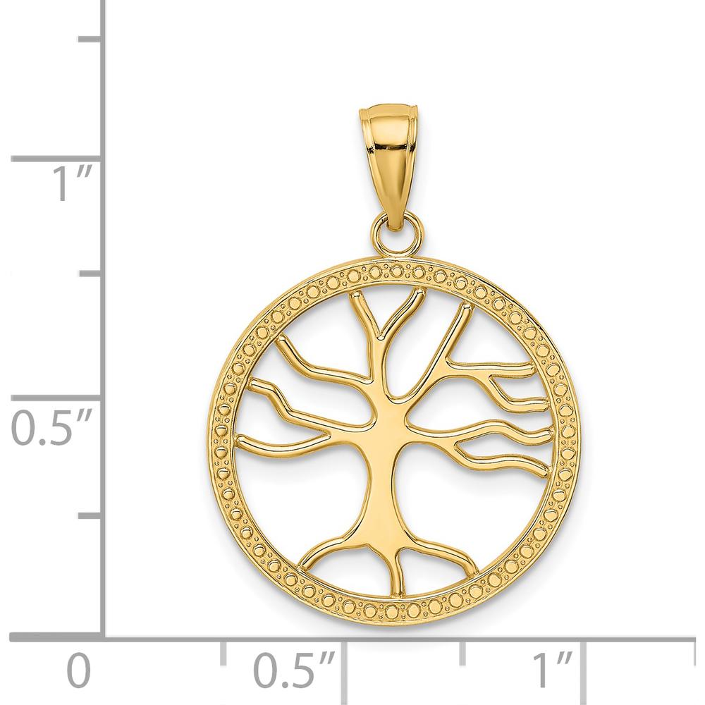 14K Yellow Gold Tree of Life Pendant with Beaded Frame - 26.85mm Length by Oro Pregiato