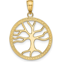 14K Yellow Gold Tree of Life Pendant with Beaded Frame - 26.85mm Length by Oro Pregiato