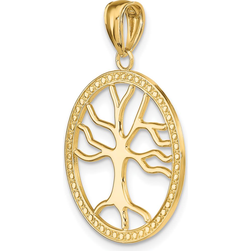 14K Yellow Gold Tree of Life Pendant with Beaded Frame - 26.85mm Length by Oro Pregiato