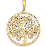 14K Yellow Gold Tree of Life Pendant with Rhodium Diamond-Cut Accents - Symbolic Life Pendant by Oro Pregiato