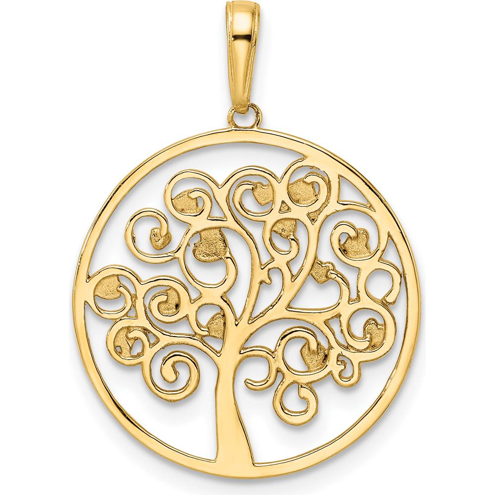 14K Yellow Gold Tree of Life Pendant with Rhodium Diamond-Cut Accents - Symbolic Life Pendant by Oro Pregiato