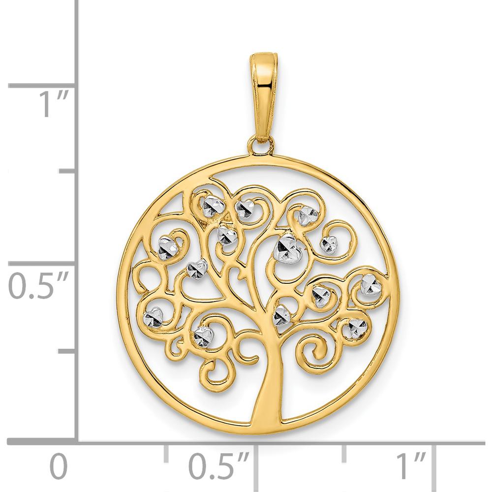 14K Yellow Gold Tree of Life Pendant with Rhodium Diamond-Cut Accents - Symbolic Life Pendant by Oro Pregiato