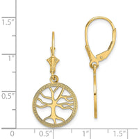 14K Yellow Gold Tree of Life Round Frame Leverback Drop Earrings by 0