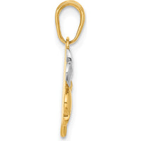 14K Yellow Gold Tri-Tone Clover Pendant with Diamond-Cut Textured Leaves by Oro Pregiato
