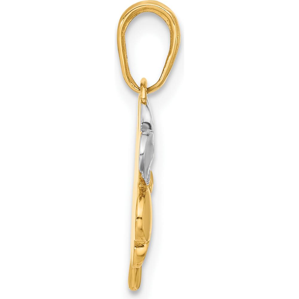 14K Yellow Gold Tri-Tone Clover Pendant with Diamond-Cut Textured Leaves by Oro Pregiato