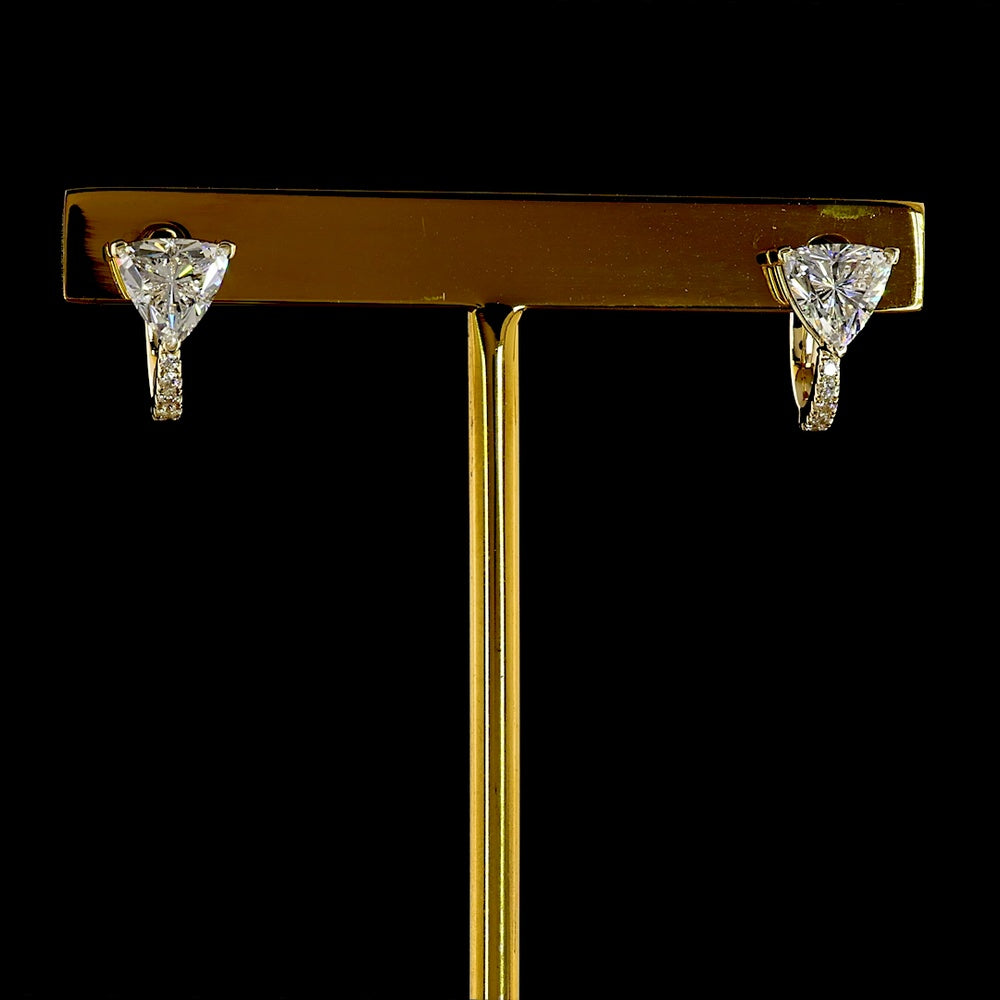 14K Yellow Gold Triangle Cut Lab Diamond Huggie Earrings with Brilliant Accent Stones - 1.78 Carat Total Diamond Weight - Covaloro Fine Jewelry