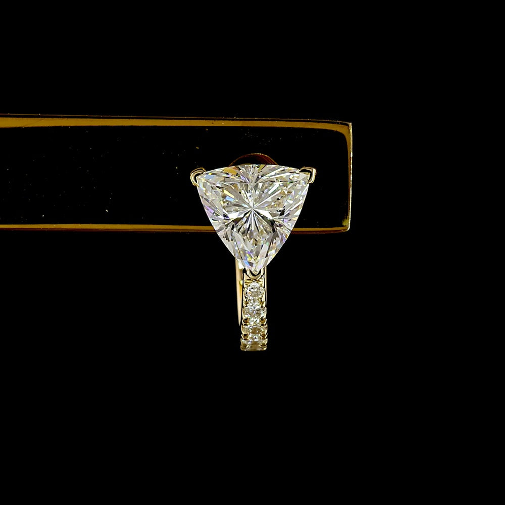 14K Yellow Gold Triangle Cut Lab Diamond Huggie Earrings with Brilliant Accent Stones - 1.78 Carat Total Diamond Weight - Covaloro Fine Jewelry