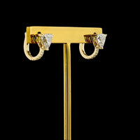 14K Yellow Gold Triangle Cut Lab Diamond Huggie Earrings with Brilliant Accent Stones - 1.78 Carat Total Diamond Weight - Covaloro Fine Jewelry