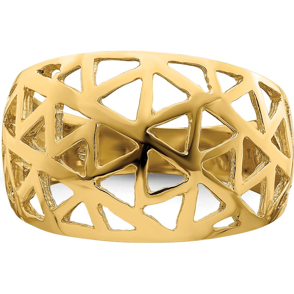 14K Yellow Gold Triangle Cut-out Pattern Domed Fashion Ring by Oro Pregiato