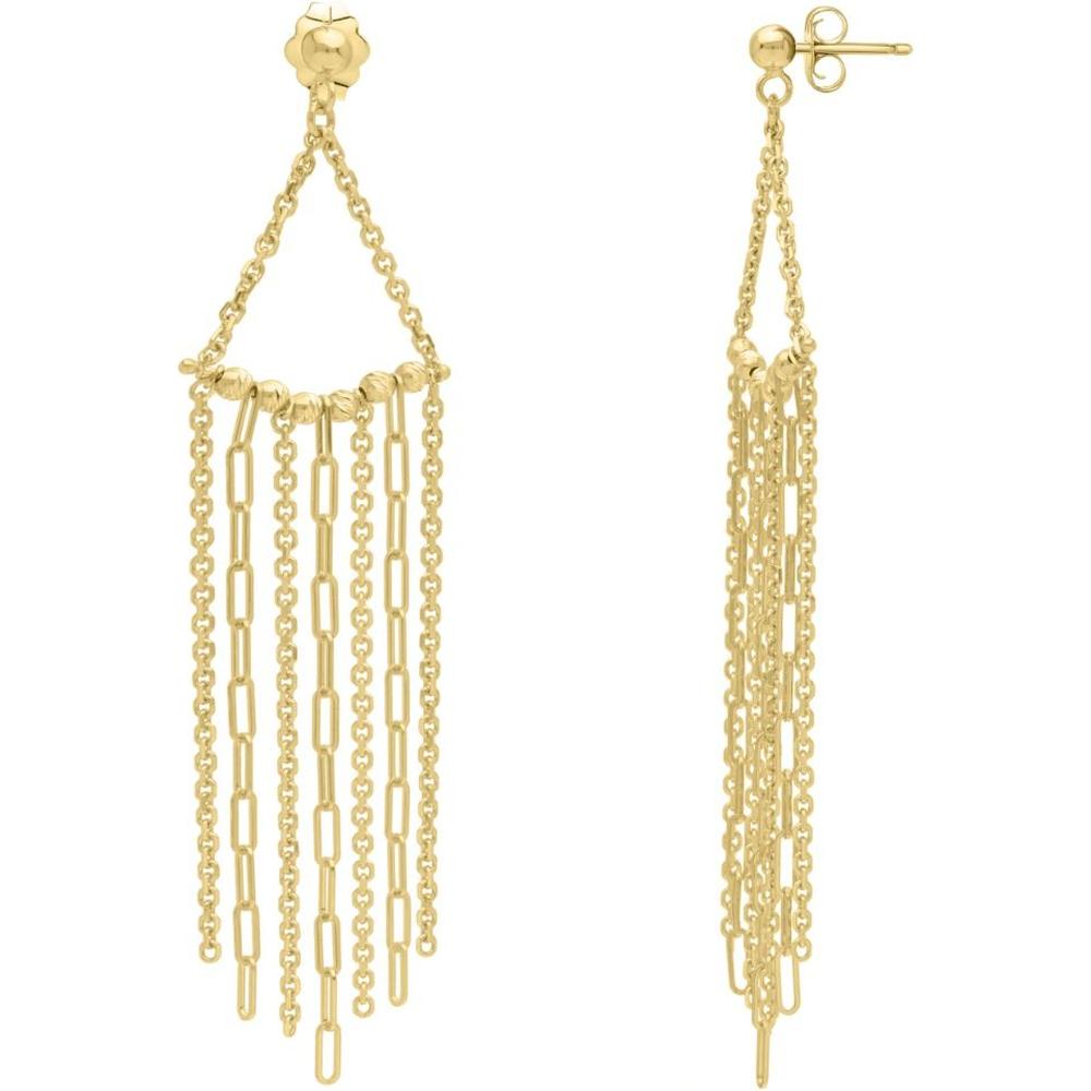 14K Yellow Gold Triangle Fringe Earrings with Polished Finish - 68mm Statement Length by Orozza Fine Jewelry
