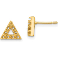 14K Yellow Gold Triangle Open Stud Earrings with Round Stone Setting by Oro Pregiato