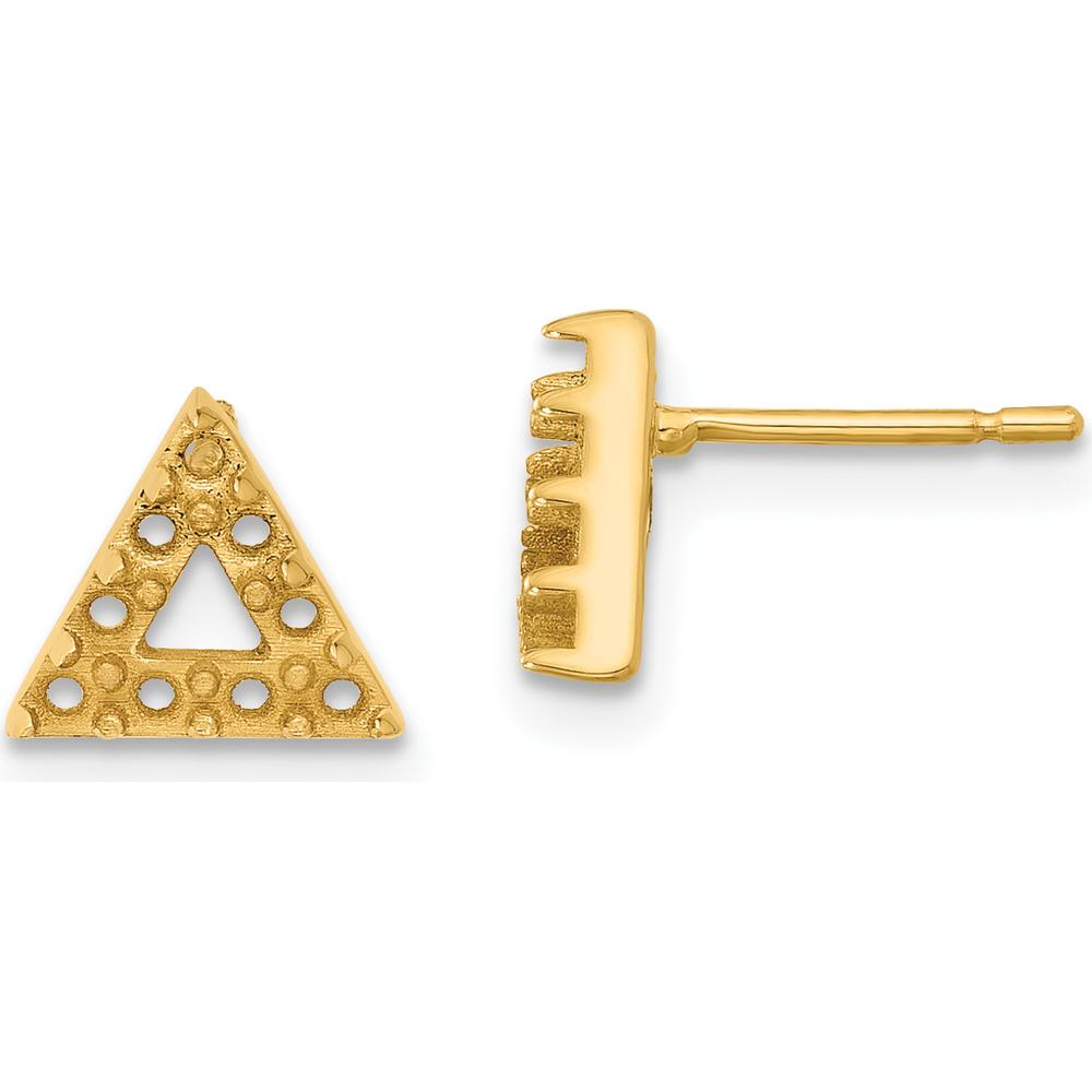14K Yellow Gold Triangle Open Stud Earrings with Round Stone Setting by Oro Pregiato