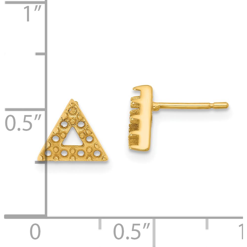 14K Yellow Gold Triangle Open Stud Earrings with Round Stone Setting by Oro Pregiato