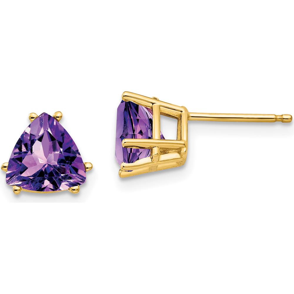 14K Yellow Gold Trillion Amethyst Stud Earrings - 1.05 Carat Total Amethyst Weight by Monteluci Fine Jewelry