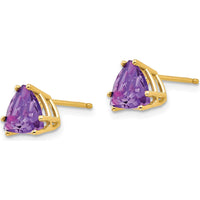 14K Yellow Gold Trillion Amethyst Stud Earrings - 1.05 Carat Total Amethyst Weight by Monteluci Fine Jewelry