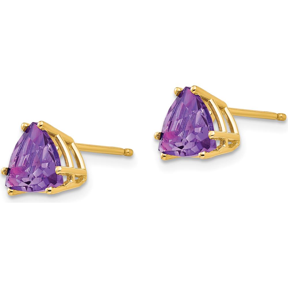 14K Yellow Gold Trillion Amethyst Stud Earrings - 1.05 Carat Total Amethyst Weight by Monteluci Fine Jewelry