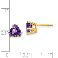 14K Yellow Gold Trillion Amethyst Stud Earrings - 1.05 Carat Total Amethyst Weight by Monteluci Fine Jewelry