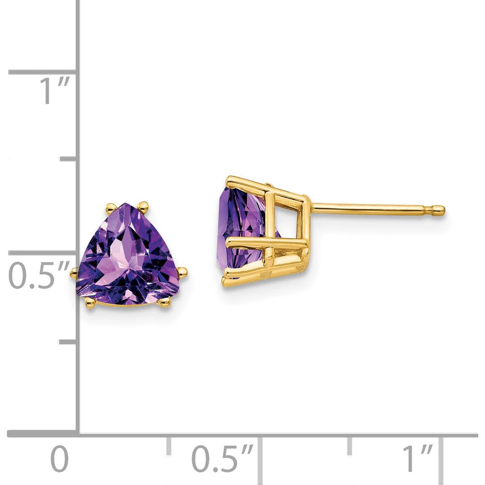 14K Yellow Gold Trillion Amethyst Stud Earrings - 1.05 Carat Total Amethyst Weight by Monteluci Fine Jewelry