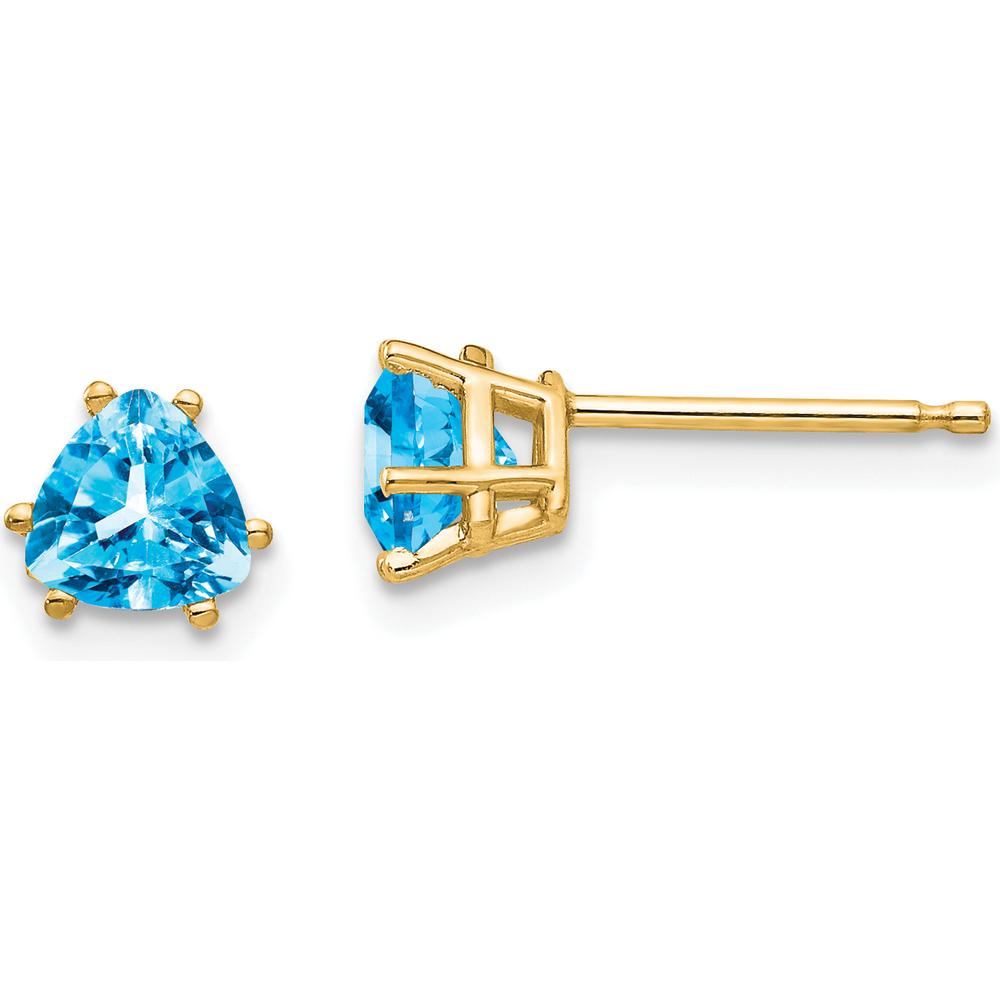 14K Yellow Gold Trillion Blue Topaz Stud Earrings - 0.630 Carat Total Gem Weight by Monteluci Fine Jewelry