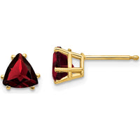 14K Yellow Gold Trillion Cut Garnet Stud Earrings - 0.92 Carat Total Gem Weight by Monteluci Fine Jewelry