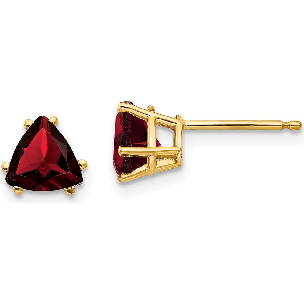 14K Yellow Gold Trillion Cut Garnet Stud Earrings - 0.92 Carat Total Gem Weight by Monteluci Fine Jewelry