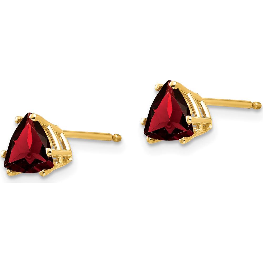 14K Yellow Gold Trillion Cut Garnet Stud Earrings - 0.92 Carat Total Gem Weight by Monteluci Fine Jewelry