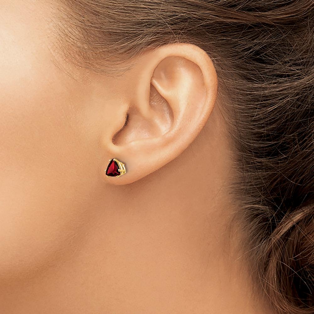 14K Yellow Gold Trillion Cut Garnet Stud Earrings - 0.92 Carat Total Gem Weight by Monteluci Fine Jewelry
