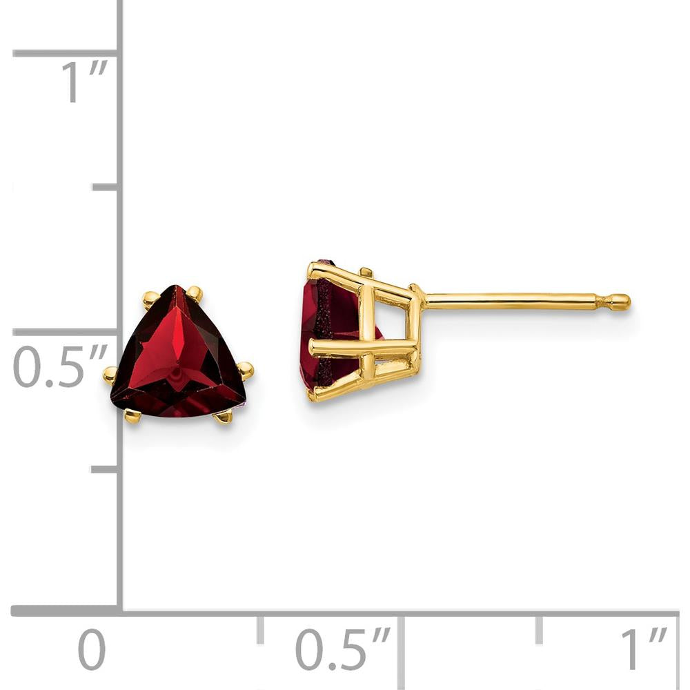 14K Yellow Gold Trillion Cut Garnet Stud Earrings - 0.92 Carat Total Gem Weight by Monteluci Fine Jewelry