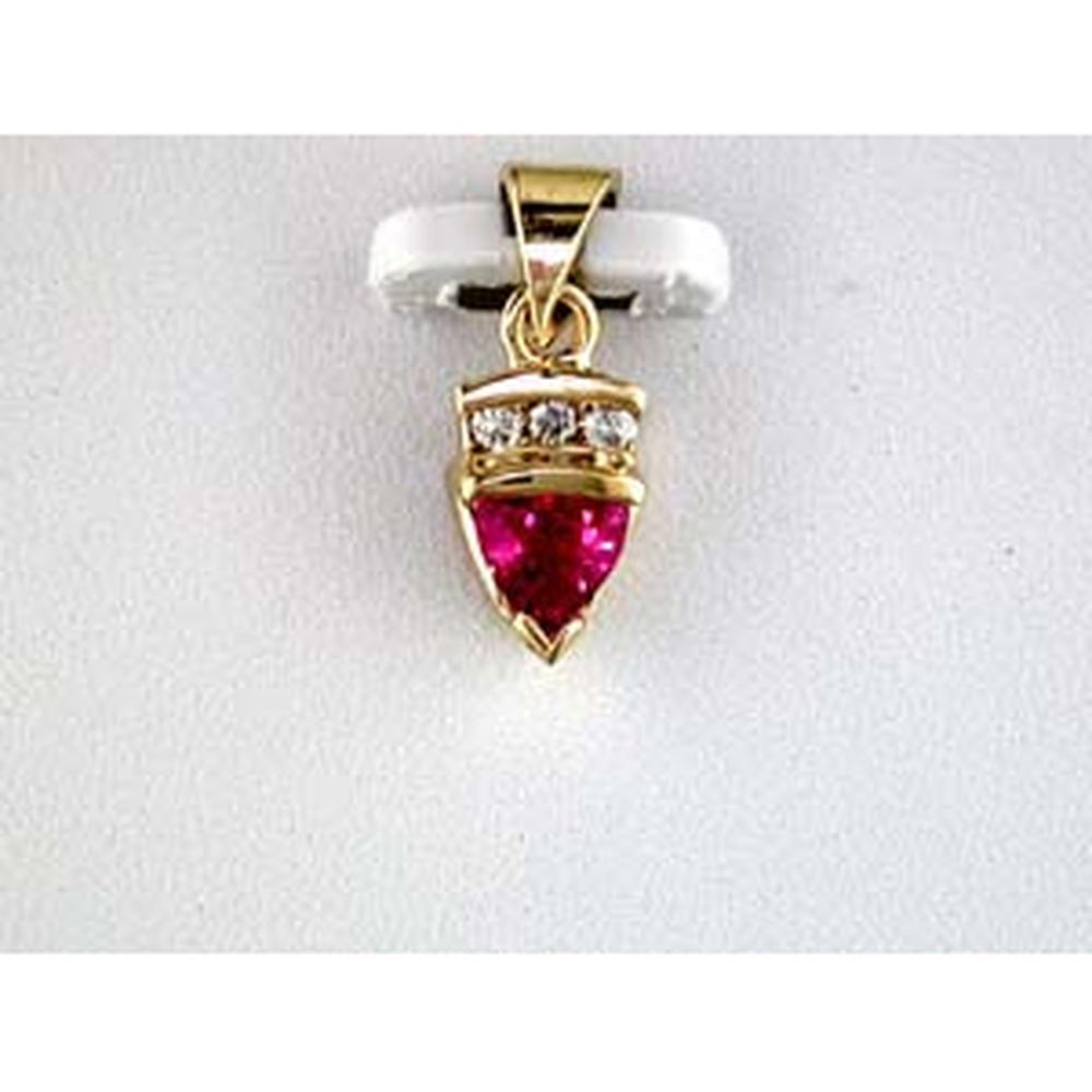 14K Yellow Gold Trillion Cut Pink Sapphire and Diamond Pendant - 0.40 Carat Pink Sapphire, 0.04 Carat Total Diamond Weight - Royal Jewelry