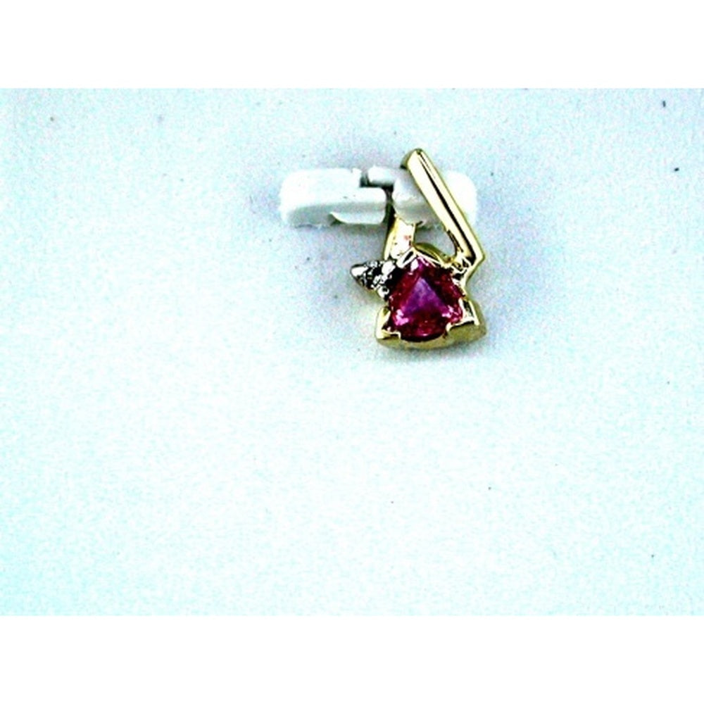 14K Yellow Gold Trillion Cut Pink Sapphire and Round Diamond Pendant - 0.35 Carat Pink Sapphire and 0.18 Carat Diamond Total Gem Weight - Royal Jewelry