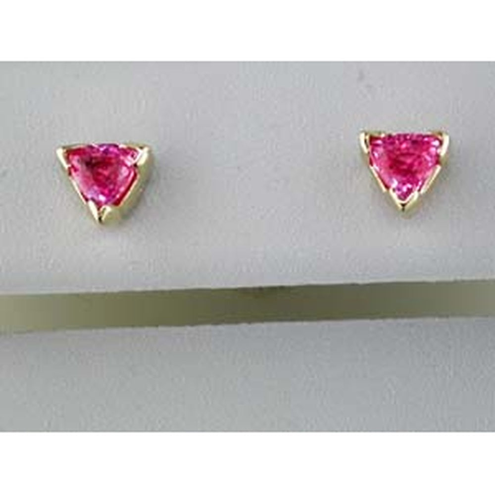 14K Yellow Gold Trillion-Cut Pink Sapphire Stud Earrings - 0.80 Carat Total Gem Weight - Royal Jewelry