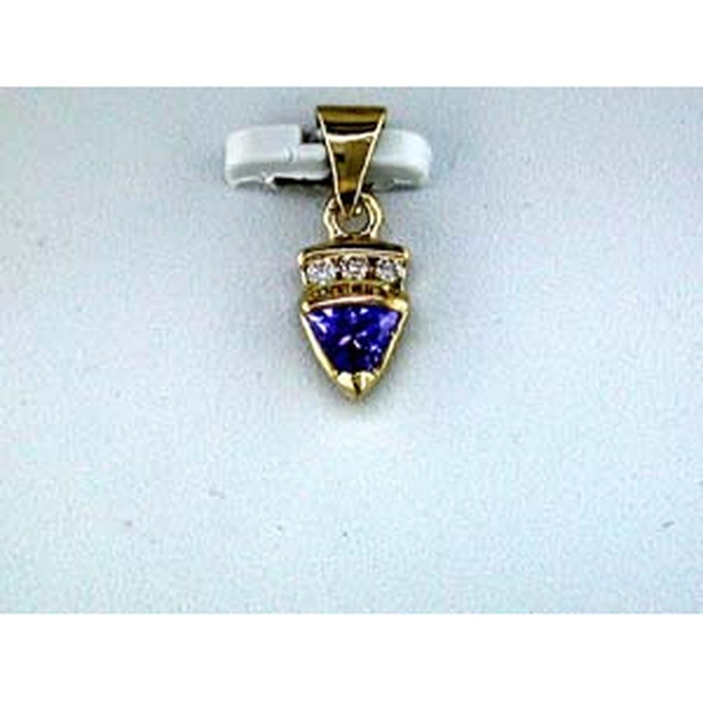 14K Yellow Gold Trillion Cut Tanzanite Pendant with Round Diamond Accents - 0.30 Carat Tanzanite, 0.04 Carat Total Diamond Weight - Royal Jewelry