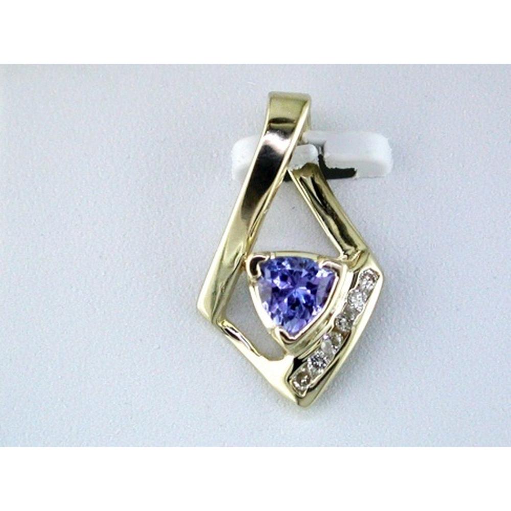 14K Yellow Gold Trillion Cut Tanzanite Pendant with Round Diamond Accents - 0.30 Carat Tanzanite Total Weight - Royal Jewelry