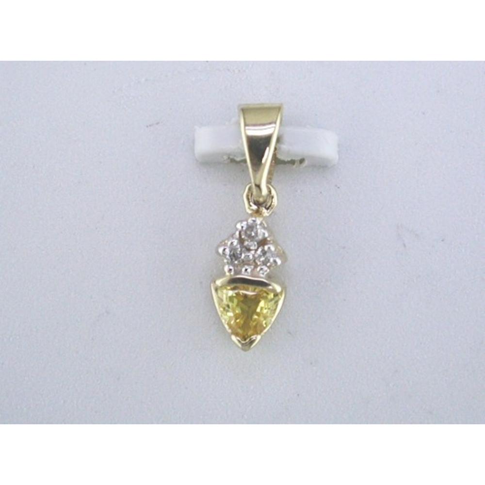14K Yellow Gold Trillion Cut Yellow Sapphire and Round Diamond Pendant - 0.35 Total Carat Weight - Royal Jewelry