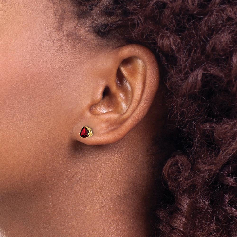 14K Yellow Gold Trillion Garnet Stud Earrings - 0.55 Carat Total Garnet Weight by Monteluci Fine Jewelry