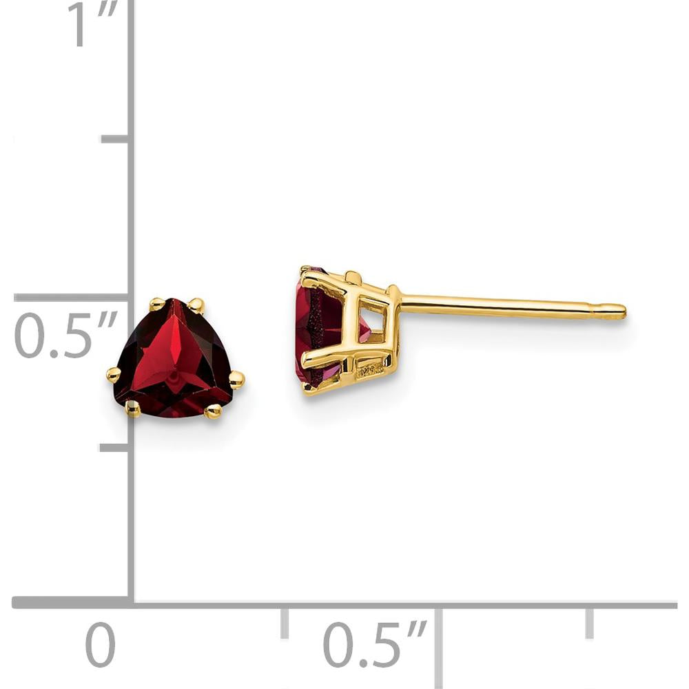 14K Yellow Gold Trillion Garnet Stud Earrings - 0.55 Carat Total Garnet Weight by Monteluci Fine Jewelry